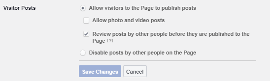 Facebook visitor post setting